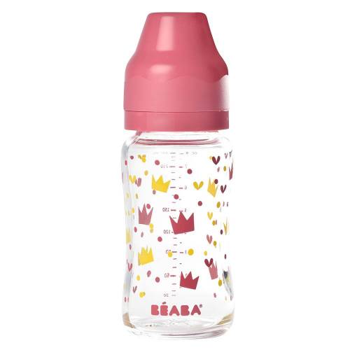 BEABA Bottle Glass Wide Neck 240ml - Yellow/Pink