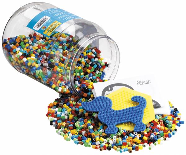Hama Beads and Pegboards in tub - 7000 beads hexagonal and dog