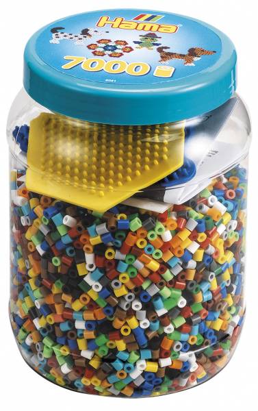 Hama Beads and Pegboards in tub - 7000 beads hexagonal and dog