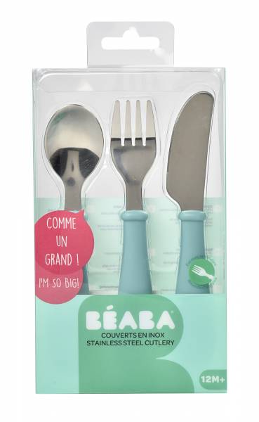 BEABA Cutlery Stainless Steel Set x3 - Airy Green