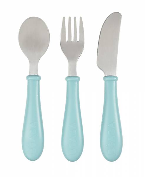 BEABA Cutlery Stainless Steel Set x3 - Airy Green