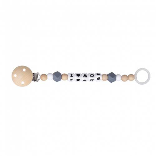 KIKADU Pacifierclip - Grey I Love Mom