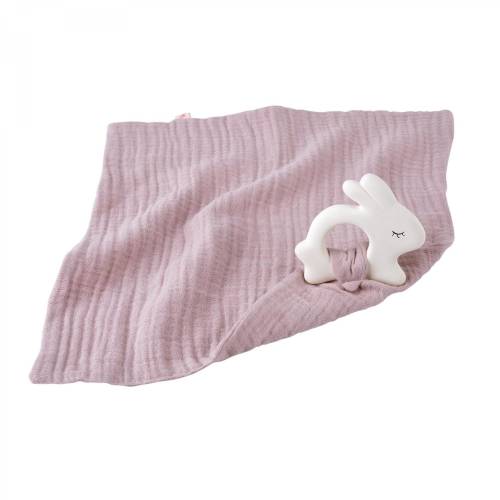 KIKADU Rubber Rabbit with Towel - Pale Rose
