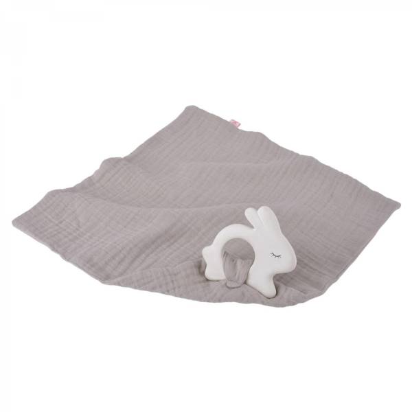 KIKADU Rubber Rabbit with Towel - Silver Grey