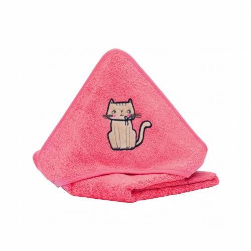 FILLIKID Hooded Towel Organic 75x75cm - Cat Coral Red