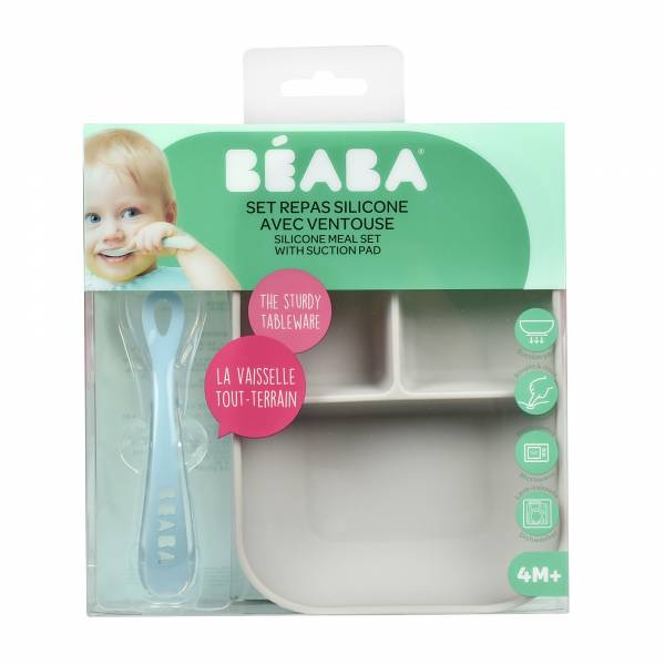 BEABA Silicone Meal Set 2pcs Divided  - Grey S