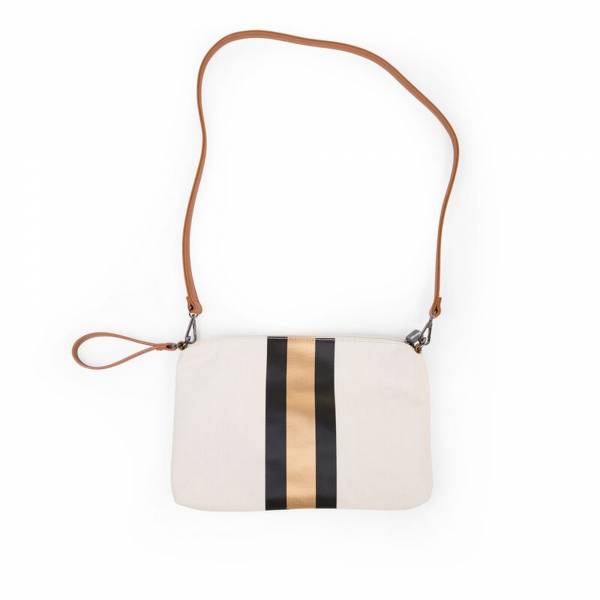 CHILDHOME Mommy's Clutch Bag Canvas Off White - Stripes Black/Gold