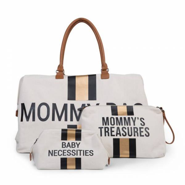 CHILDHOME Mommy Bag - Canvas Off White Stripes Black/Gold