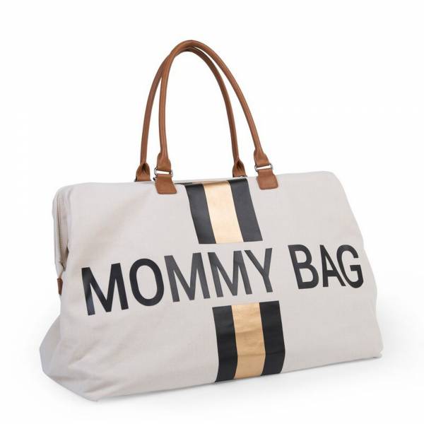 CHILDHOME Mommy Bag Big Canvas OffWhite - Stripes Black/Gold