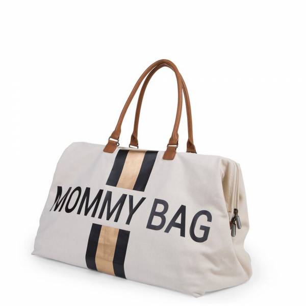 CHILDHOME Mommy Bag Big Canvas OffWhite - Stripes Black/Gold