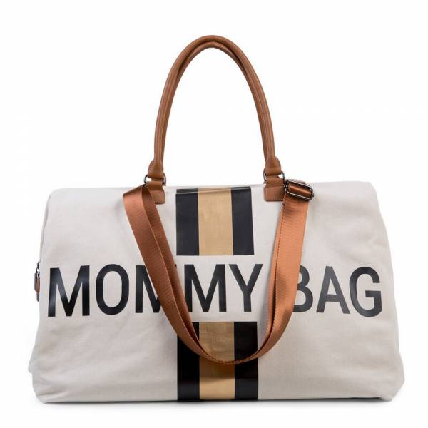CHILDHOME Mommy Bag - Canvas Off White Stripes Black/Gold