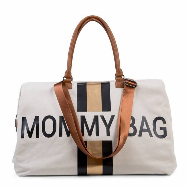 CHILDHOME Mommy Bag Big Canvas OffWhite - Stripes Black/Gold