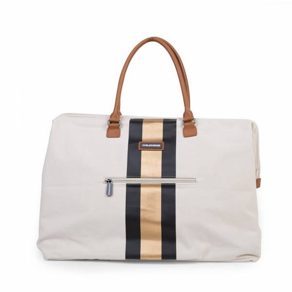 CHILDHOME Mommy Bag - Canvas Off White Stripes Black/Gold