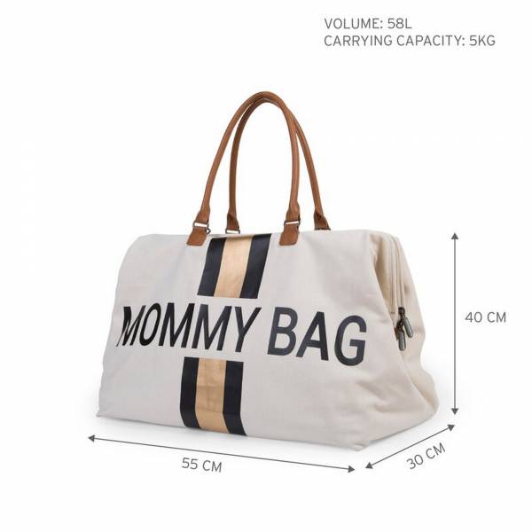 CHILDHOME Mommy Bag Big Canvas OffWhite - Stripes Black/Gold