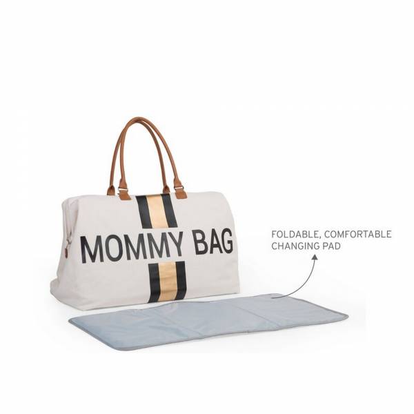 CHILDHOME Mommy Bag - Canvas Off White Stripes Black/Gold