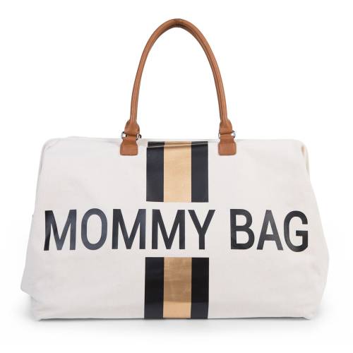 CHILDHOME Mommy Bag - Canvas Off White Stripes Black/Gold