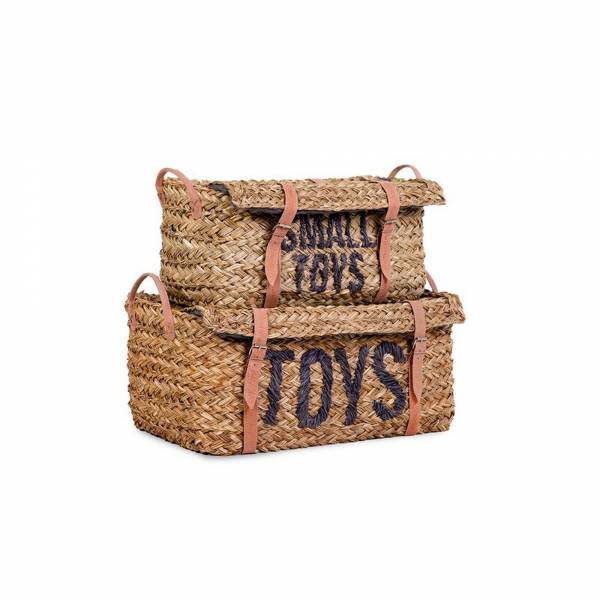 CHILDHOME Toy Box Rattan Set of 2 - Anthracite