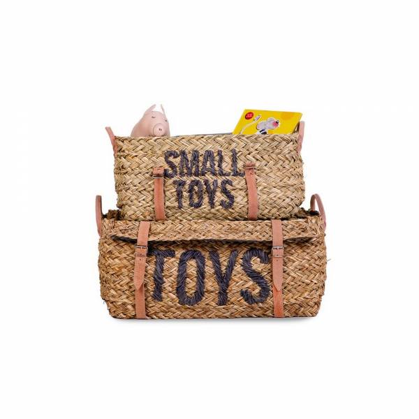 CHILDHOME Toy Box Rattan Set of 2 - Anthracite