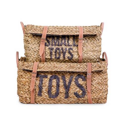 CHILDHOME Toy Box Rattan Set of 2 - Anthracite