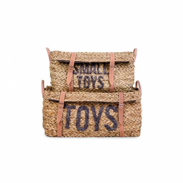 CHILDHOME Toy Box Rattan Set of 2 - Anthracite