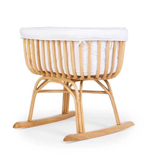CHILDHOME Rattan Cradle 90x70 + Mattress + Cover + Rocking Bars
