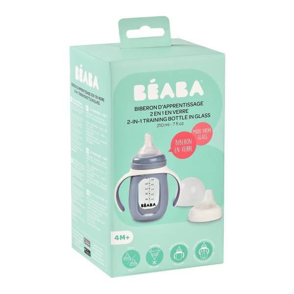 BEABA Glass Bottle + Silicone Sleeve 210ml - Windy Blue