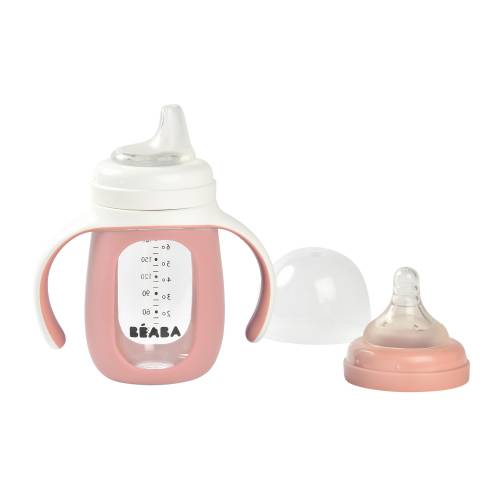 BEABA Glass Bottle + Silicone Sleeve 210ml - Old Pink