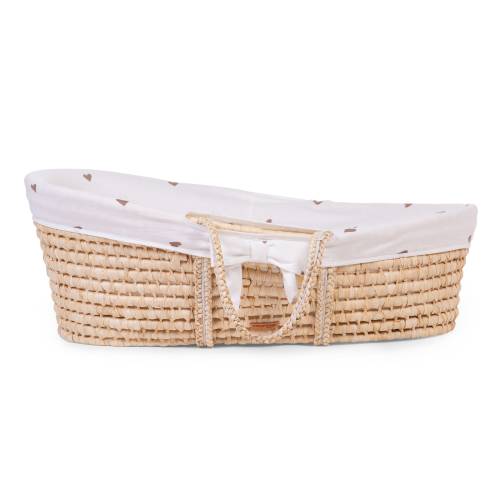 CHILDHOME Moses Basket Soft Cornhusk - Natural/Hearts Cover