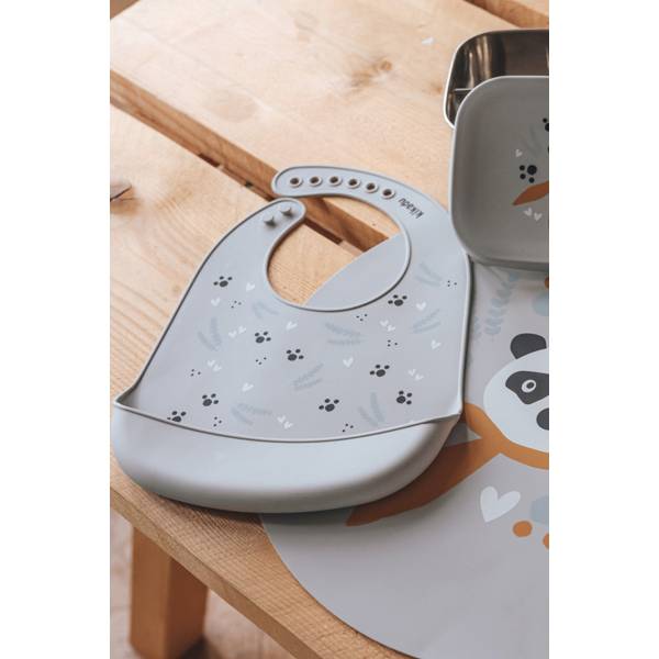 KIKADU Silicone Bib - Panda Silver Grey