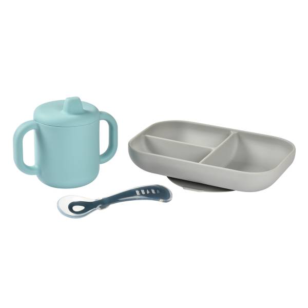 BEABA Silicone Learning Set + Cup - Blue