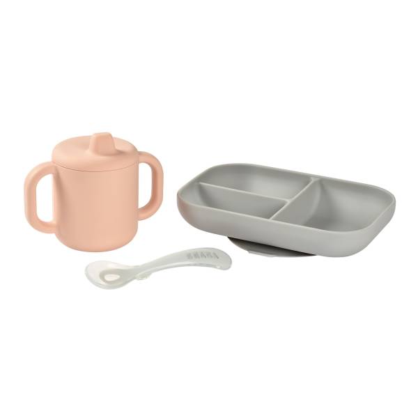 BEABA Silicone Learning Set + Cup - Pink