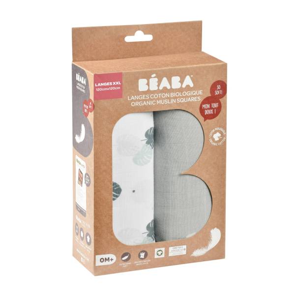 BEABA Cotton Muslin x2 120cm - Mirage Grey/Jungle S