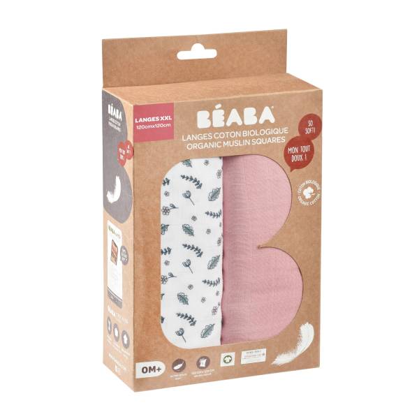 BEABA Cotton Muslin x2 120cm - Old Pink/Floral S