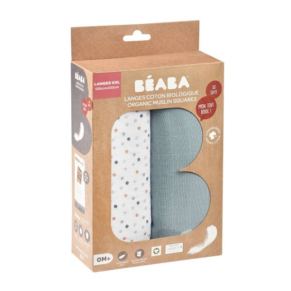 BEABA Cotton Muslin x2 120cm - Baltic Blue/Points S