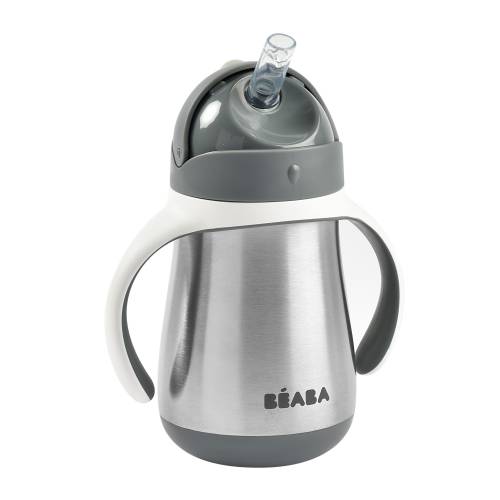 BEABA Stainless Steel Cup Straw 250ml - Mineral Grey