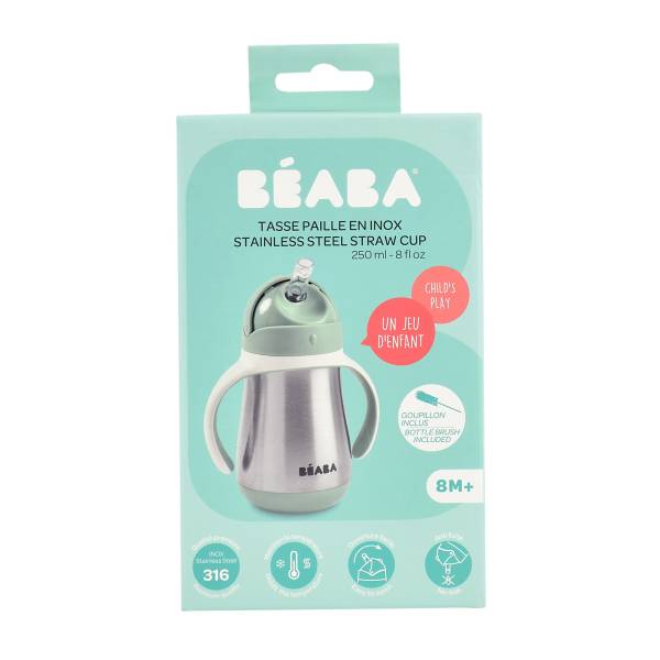 BEABA Stainless Steel Cup Straw 250ml - Sage Green