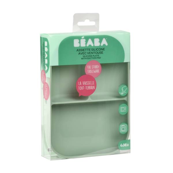 BEABA Silicone Suction Divided Plate - Sage Green