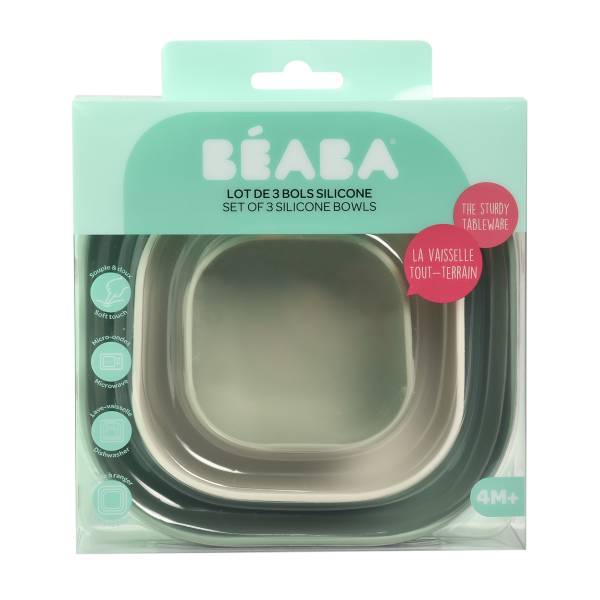BEABA Silicone Nesting Bowls setx3 - SageGreen/Cotton/MistyGreen