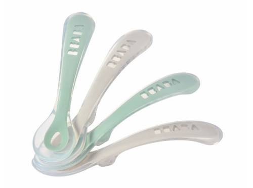 BEABA Spoon 2nd Age Silicone Spoon Set x4 - VelvetGrey/Sage