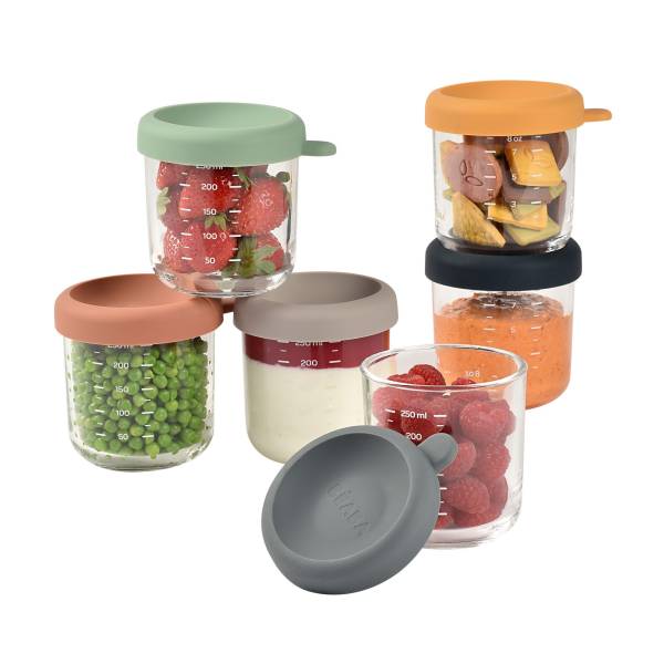 BEABA Food Jar Glass Portions Set of 6x250ml - Sunrise Colours mix