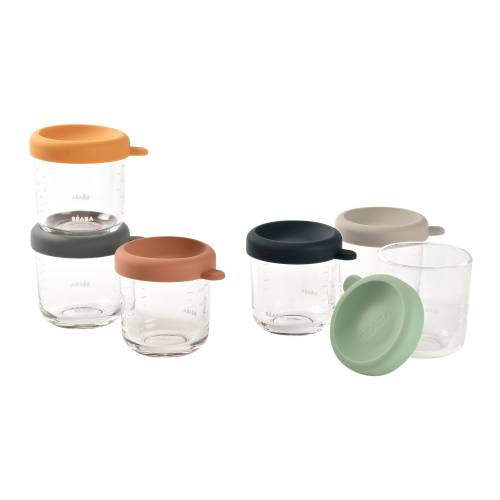 BEABA Food Jar Glass Portions Set of 6x250ml - Sunrise Colours mix