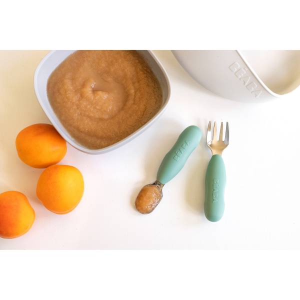 BEABA PreCutlery Stainless Steel Set x2 - Sage Green