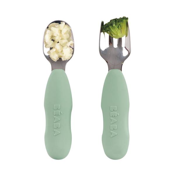 BEABA Pre-Cutlery Stainless Steel Set x2 - Sage Green