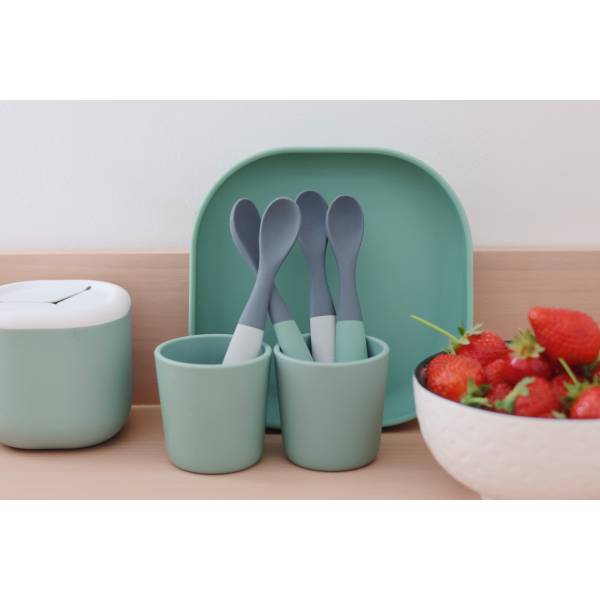 BEABA Spoon 2nd Age Silicone Spoon Set x4 - Mineral Grey/Sagegreen