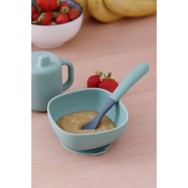 BEABA Spoon 2nd Age Silicone Spoon Set x4 - Mineral Grey/Sagegreen