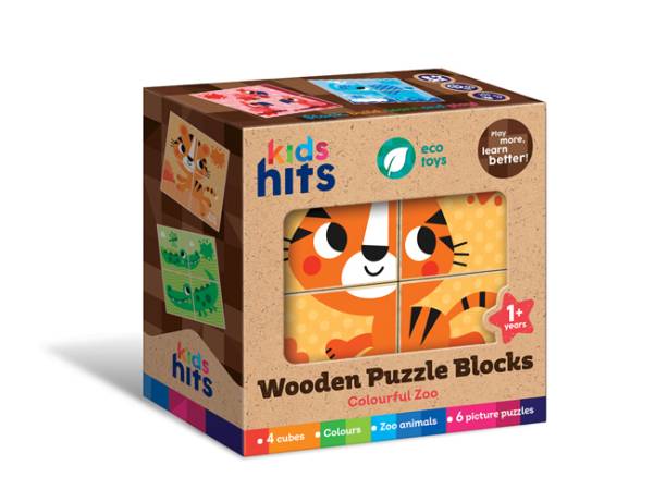 KIDS HITS Wooden Puzzle Blocks - Colourful Zoo