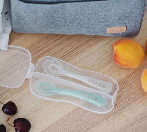BEABA Spoon 2nd Age Silicone Spoon Set x2- VelvetGrey/Sage green