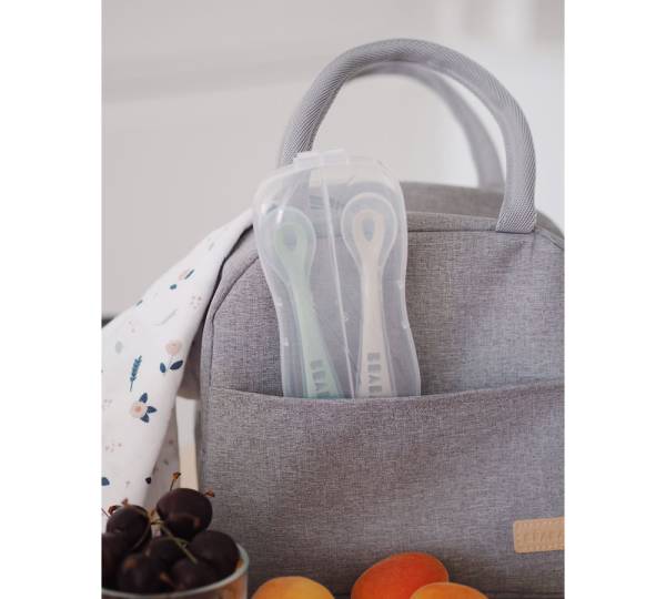 BEABA Spoon 2nd Age Silicone Spoon Set x2- VelvetGrey/Sage green