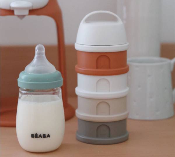 BEABA Milk Container 4 Compartments - CottonWhite/Terracotta