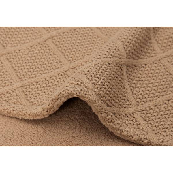 JOLLEIN Blanket 75x100 Check Knit - Biscuit/Teddy Fleece